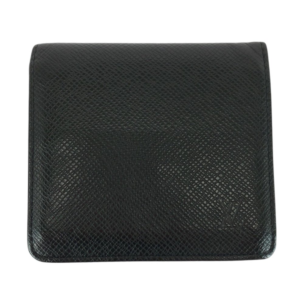 LOUIS VUITTON Taiga Porte Bier 3 Carte Credit Ardoise Black Leather Folding